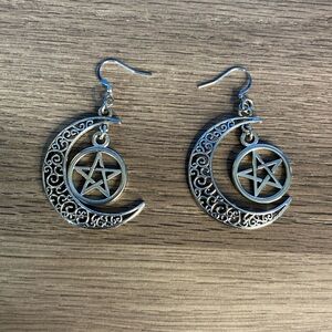 Pentacle Crescent Moon Earrings